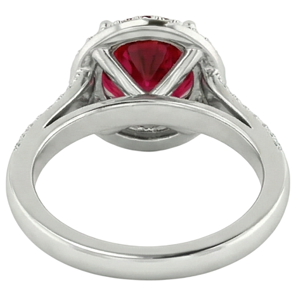 Round 3.60 Carats Ruby And Natural Earth Mined Diamonds Anniversary Ring 14K White Gold