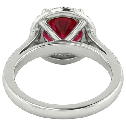 Round 3.60 Carats Ruby And Natural Earth Mined Diamonds Anniversary Ring 14K White Gold