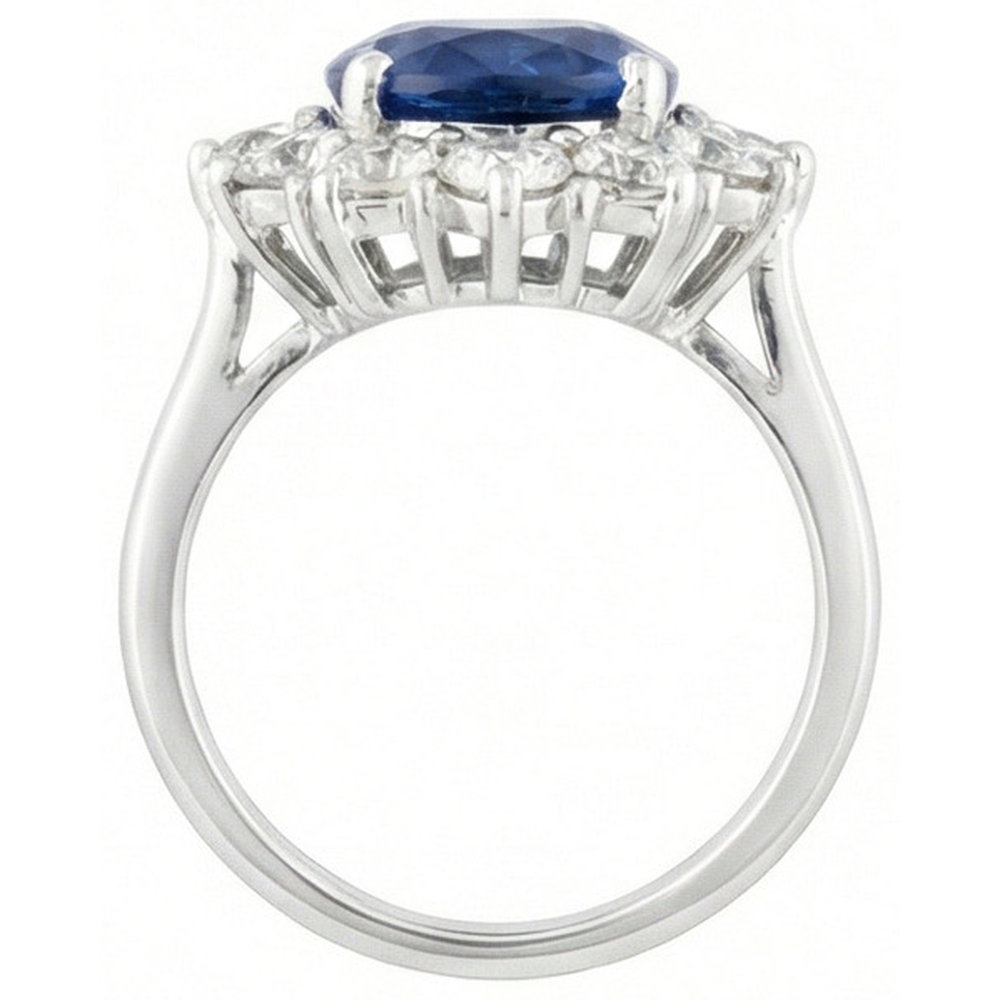 Round And Oval Ceylon Sapphire 6 Carat Natural Earth Mined Diamond Ring White Gold 14K