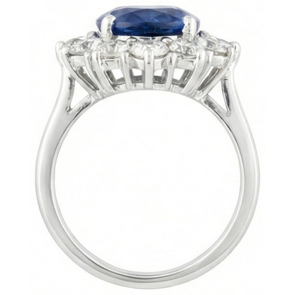 Round And Oval Ceylon Sapphire 6 Carat Natural Earth Mined Diamond Ring White Gold 14K