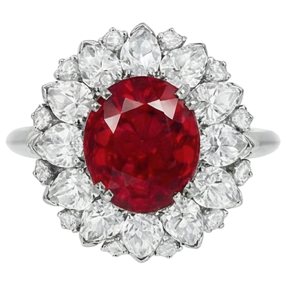 Round And Pear Cut Diamonds With Ruby IGI CERTIFIED Ring 17.75 Ct White Gold 14K