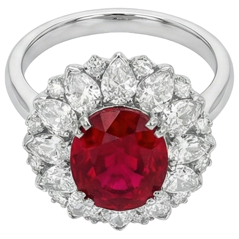 Round And Pear Cut Diamonds With Ruby IGI CERTIFIED Ring 17.75 Ct White Gold 14K