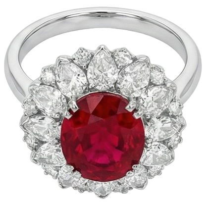 Round And Pear Cut Diamonds With Ruby IGI CERTIFIED Ring 17.75 Ct White Gold 14K