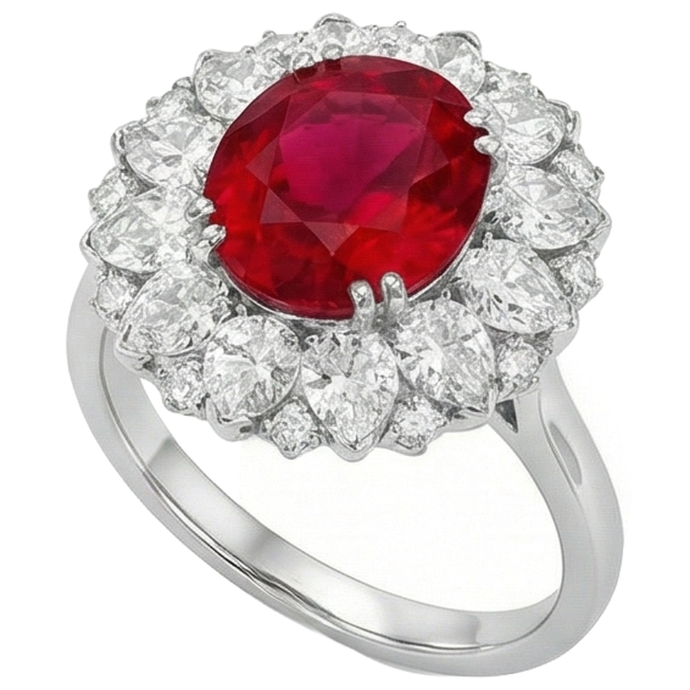Round And Pear Cut Diamonds With Ruby IGI CERTIFIED Ring 17.75 Ct White Gold 14K