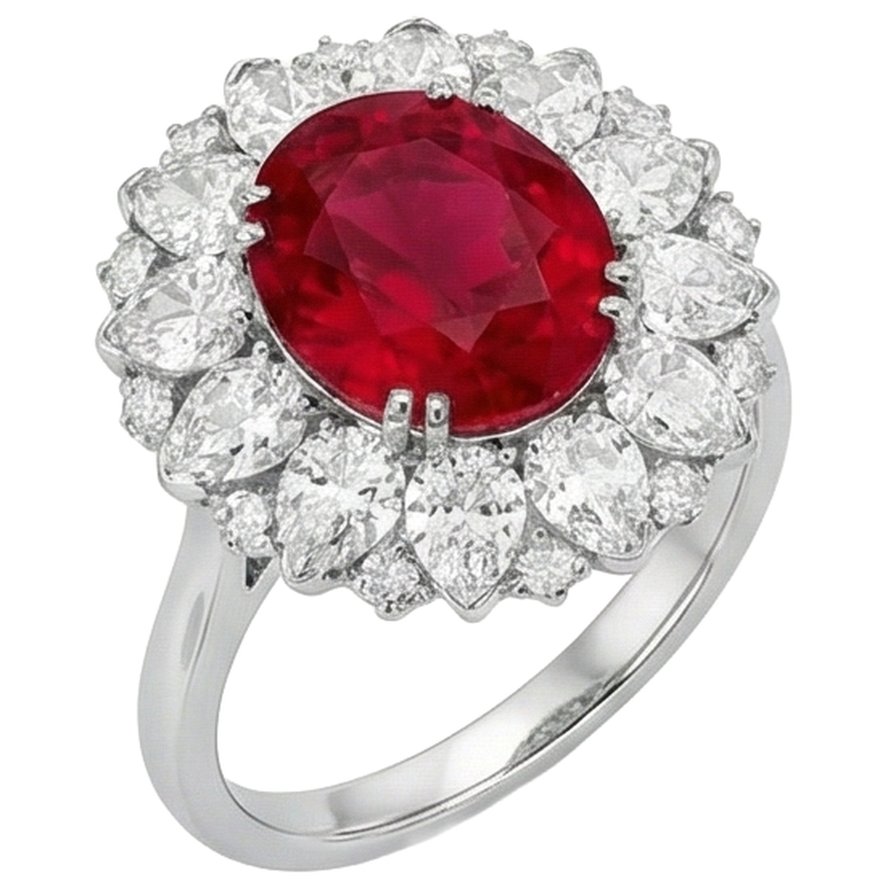 Round And Pear Cut Diamonds With Ruby IGI CERTIFIED Ring 17.75 Ct White Gold 14K