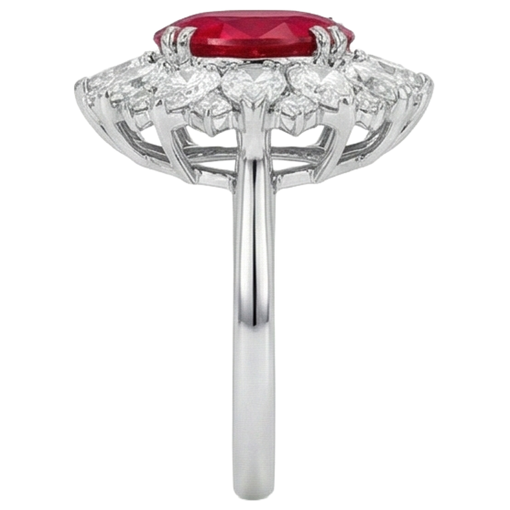 Round And Pear Cut Diamonds With Ruby IGI CERTIFIED Ring 17.75 Ct White Gold 14K