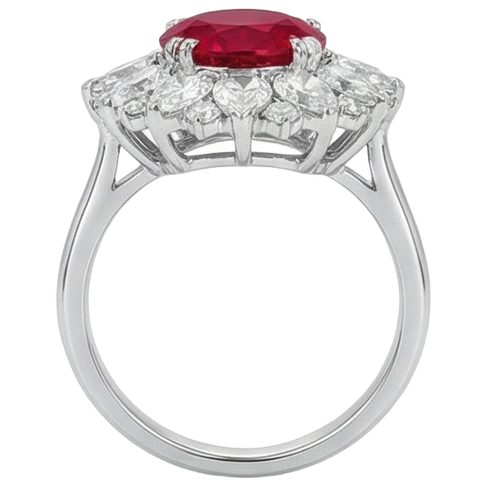 Round And Pear Cut Diamonds With Ruby IGI CERTIFIED Ring 17.75 Ct White Gold 14K