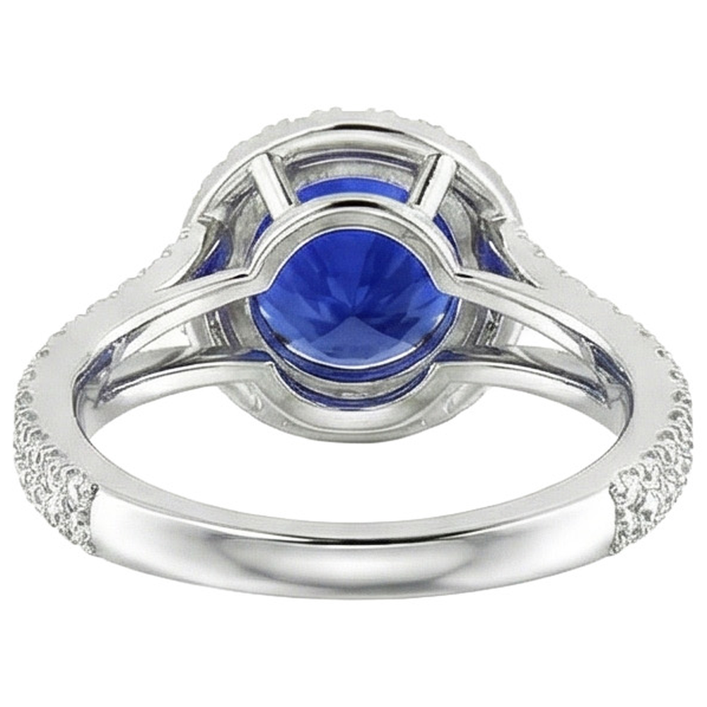 Round Blue Sapphire & Halo Natural Earth Mined Diamond Engagement Ring 10 Carats New