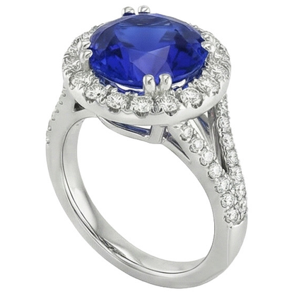 Round Blue Sapphire & Halo Natural Earth Mined Diamond Engagement Ring 10 Carats New