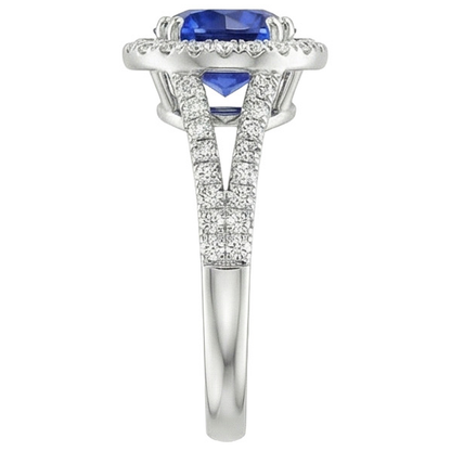 Round Blue Sapphire & Halo Natural Earth Mined Diamond Engagement Ring 10 Carats New