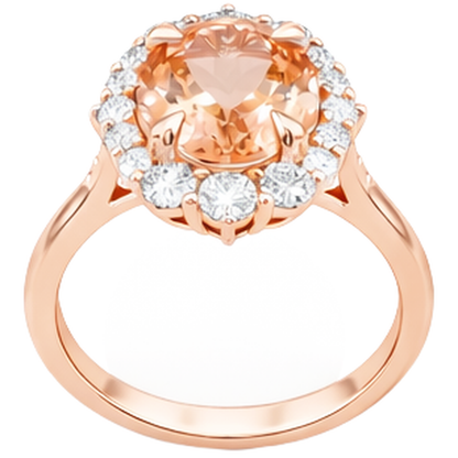 Round Brilliant Cut 15 Ct Morganite And Natural Earth Mined Diamonds Ring 14K Rose Gold