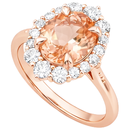 Round Brilliant Cut 15 Ct Morganite And Natural Earth Mined Diamonds Ring 14K Rose Gold