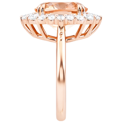 Round Brilliant Cut 15 Ct Morganite And Natural Earth Mined Diamonds Ring 14K Rose Gold