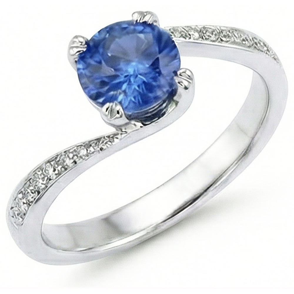 Round Brilliant Cut 2.50 Ct Sri Lanka Sapphire Natural Earth Mined Diamond Ring White Gold