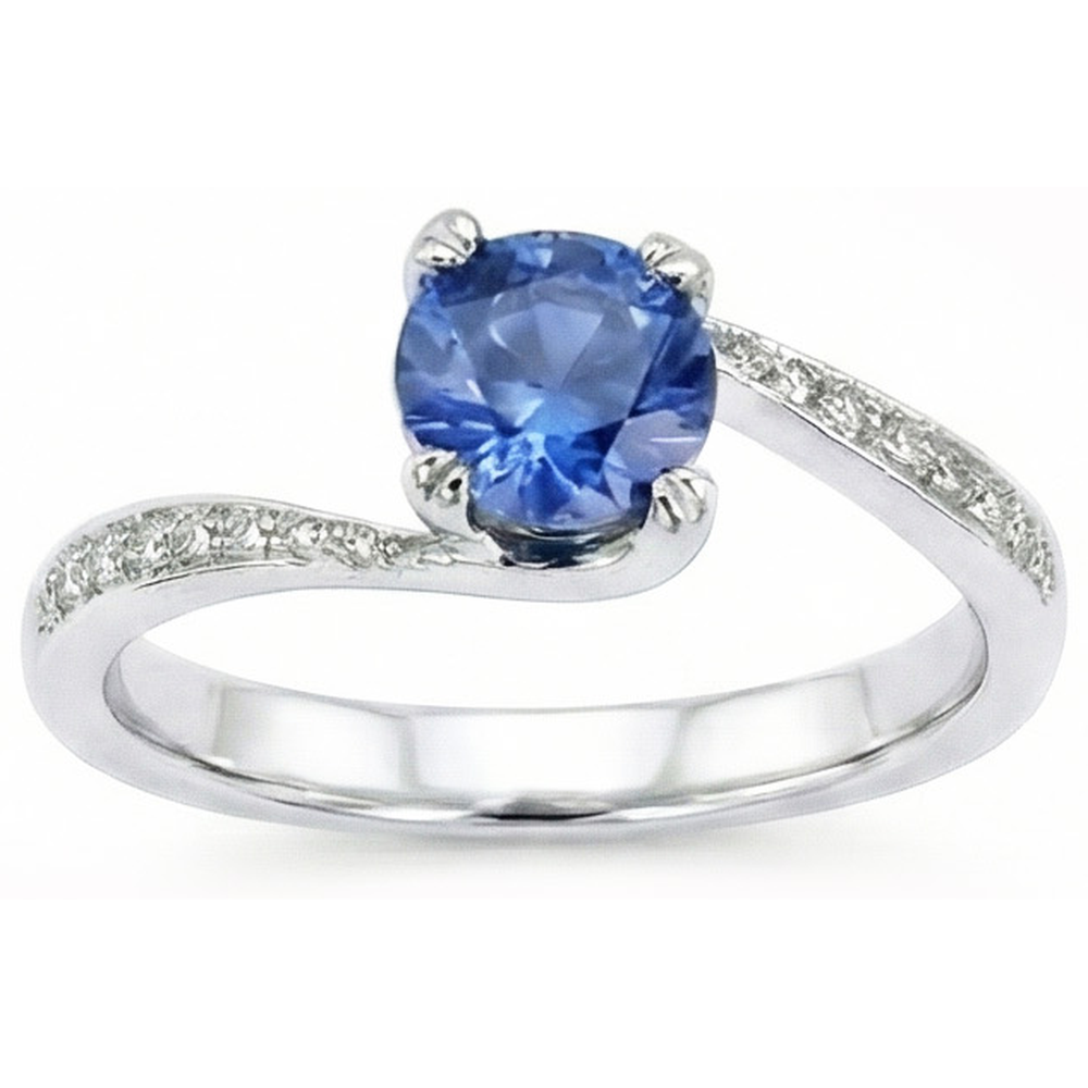 Round Brilliant Cut 2.50 Ct Sri Lanka Sapphire Natural Earth Mined Diamond Ring White Gold