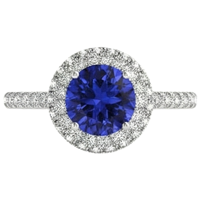 Round Brilliant Cut 6.75 Ct Tanzanite And Natural Earth Mined Diamonds Ring Gold White