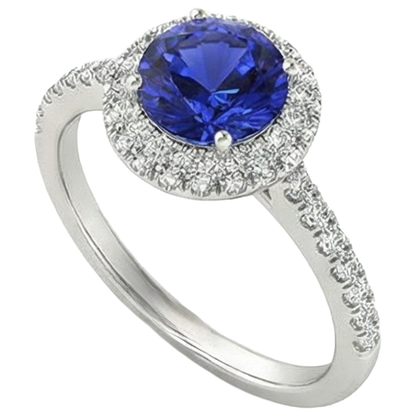 Round Brilliant Cut 6.75 Ct Tanzanite And Natural Earth Mined Diamonds Ring Gold White