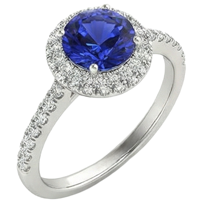 Round Brilliant Cut 6.75 Ct Tanzanite And Natural Earth Mined Diamonds Ring Gold White