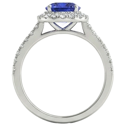 Round Brilliant Cut 6.75 Ct Tanzanite And Natural Earth Mined Diamonds Ring Gold White