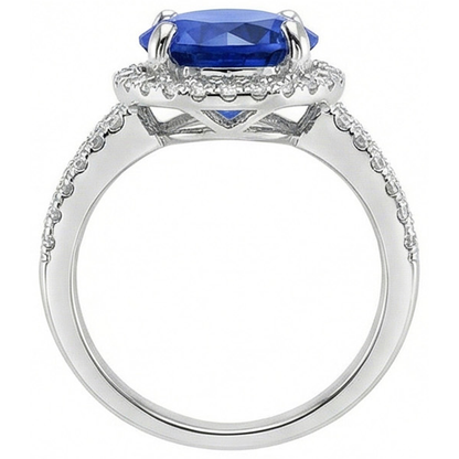 Round Brilliant Cut & Sri Lanka Sapphire 4.15 Ct. Natural Earth Mined Diamond Ring WG 14K