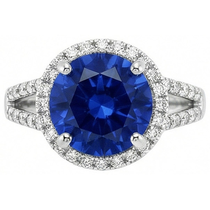 Round Brilliant Cut & Sri Lanka Sapphire 4.15 Ct. Natural Earth Mined Diamond Ring WG 14K