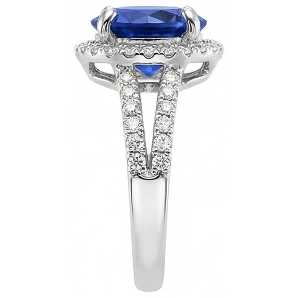 Round Brilliant Cut & Sri Lanka Sapphire 4.15 Ct. Natural Earth Mined Diamond Ring WG 14K