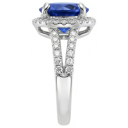 Round Brilliant Cut & Sri Lanka Sapphire 4.15 Ct. Natural Earth Mined Diamond Ring WG 14K