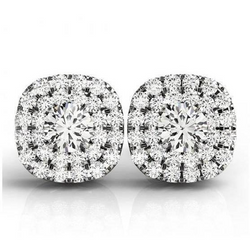 Round Center Diamond Halo Stud Earrings 2.60 Carat WG 14K