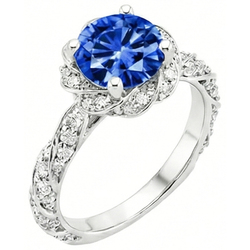 Round Ceylon Sapphire Gem Stone Natural Earth Mined Diamond Ring White Gold 14K 2.15 Ct.