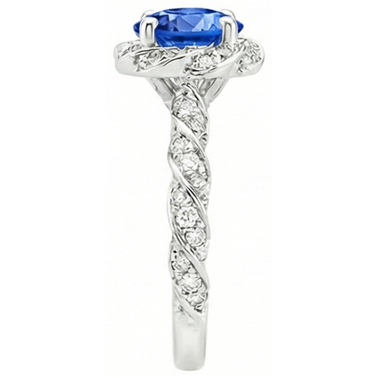 Round Ceylon Sapphire Gem Stone Natural Earth Mined Diamond Ring White Gold 14K 2.15 Ct.