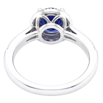 Round Ceylon Sapphire Halo Natural Earth Mined Diamond Ring White Gold Jewelry 1.5 Ct.