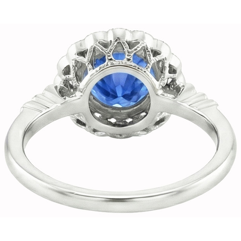 Round Ceylon Sapphire Natural Earth Mined Diamond Ring Bezel Set 3.80 Carat White Gold 14K