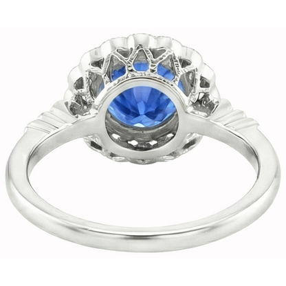 Round Ceylon Sapphire Natural Earth Mined Diamond Ring Bezel Set 3.80 Carat White Gold 14K