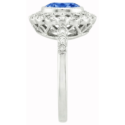 Round Ceylon Sapphire Natural Earth Mined Diamond Ring Bezel Set 3.80 Carat White Gold 14K