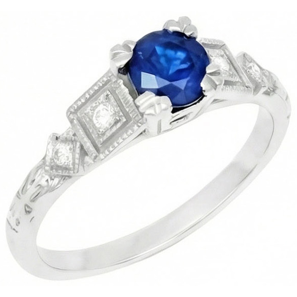 Round Cut 1.65 Ct Sri Lankan Sapphire And Natural Earth Mined Diamonds Ring White Gold 14K