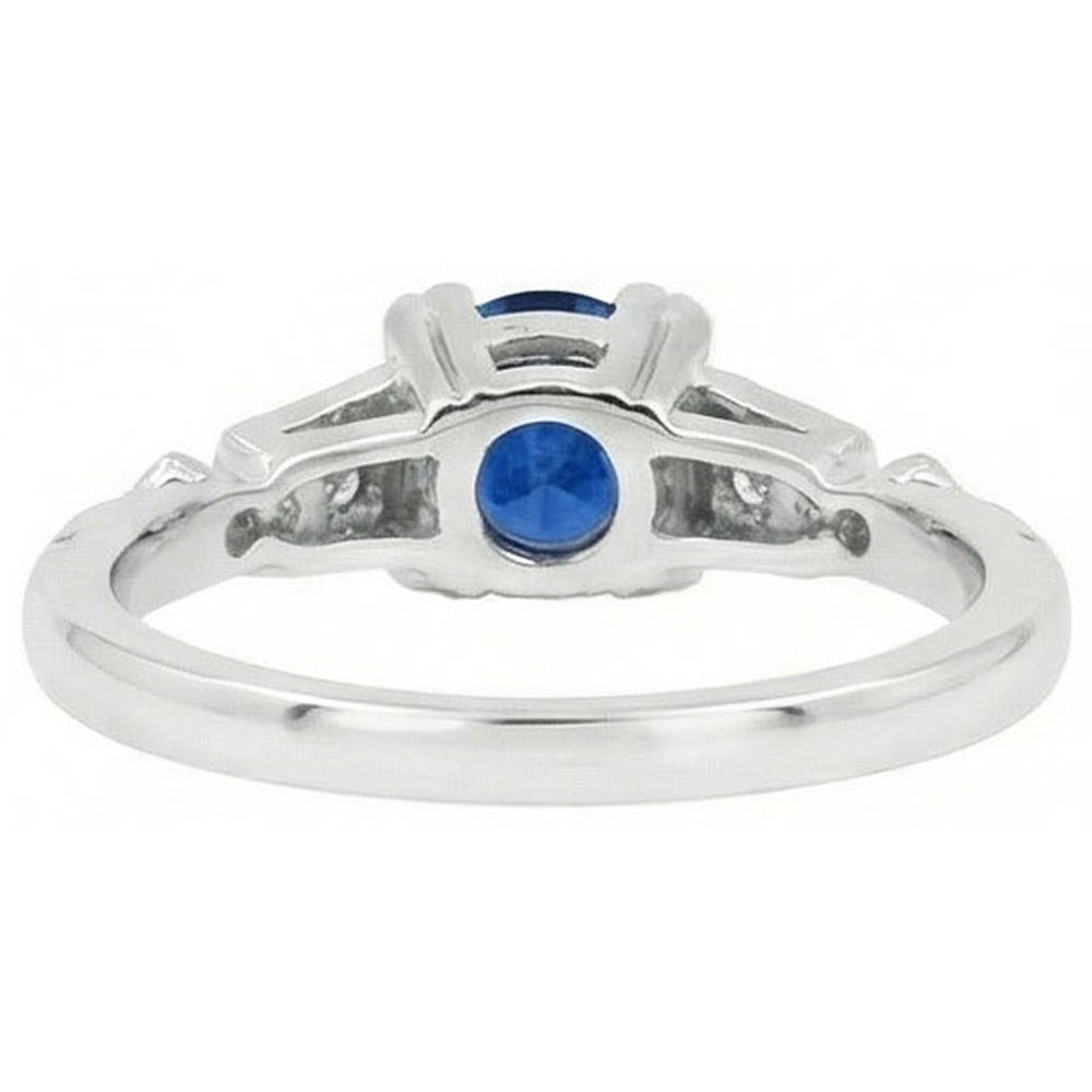 Round Cut 1.65 Ct Sri Lankan Sapphire And Natural Earth Mined Diamonds Ring White Gold 14K