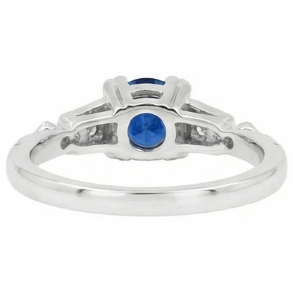Round Cut 1.65 Ct Sri Lankan Sapphire And Natural Earth Mined Diamonds Ring White Gold 14K