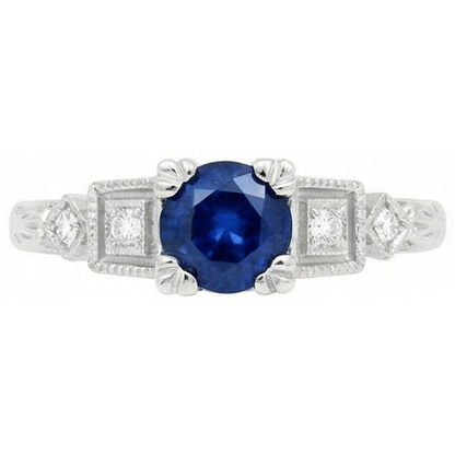 Round Cut 1.65 Ct Sri Lankan Sapphire And Natural Earth Mined Diamonds Ring White Gold 14K