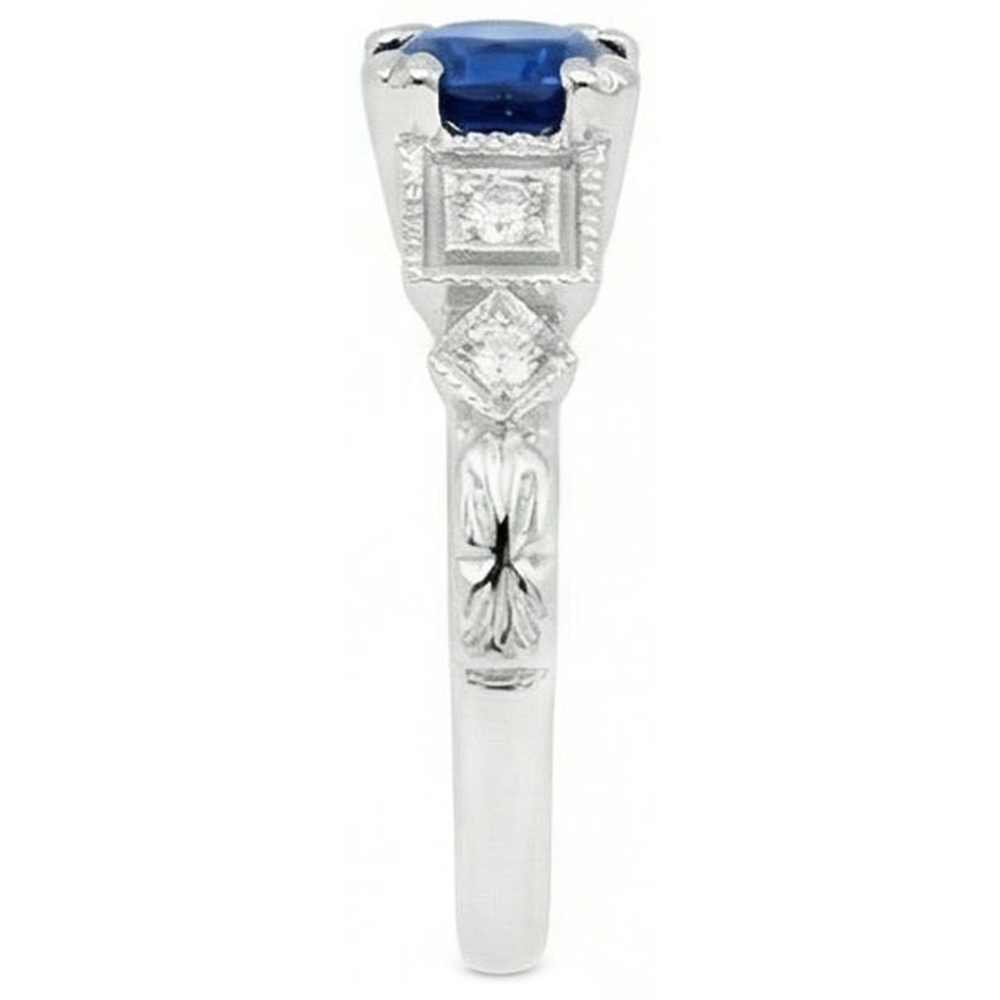 Round Cut 1.65 Ct Sri Lankan Sapphire And Natural Earth Mined Diamonds Ring White Gold 14K