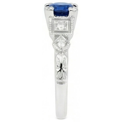 Round Cut 1.65 Ct Sri Lankan Sapphire And Natural Earth Mined Diamonds Ring White Gold 14K