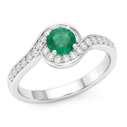 Round Cut 2.26 Carats Colombian Green Emerald & Natural Earth Mined Diamonds Engagement Ring