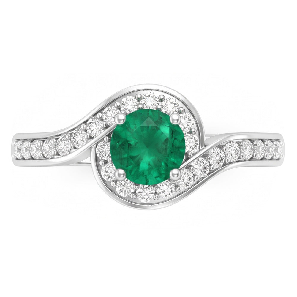 Round Cut 2.26 Carats Colombian Green Emerald & Natural Earth Mined Diamonds Engagement Ring