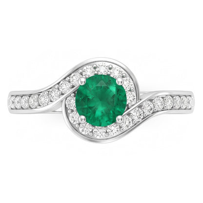 Round Cut 2.26 Carats Colombian Green Emerald & Natural Earth Mined Diamonds Engagement Ring