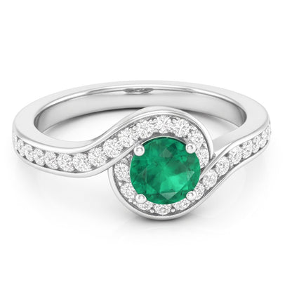 Round Cut 2.26 Carats Colombian Green Emerald & Natural Earth Mined Diamonds Engagement Ring