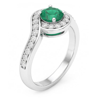 Round Cut 2.26 Carats Colombian Green Emerald & Natural Earth Mined Diamonds Engagement Ring