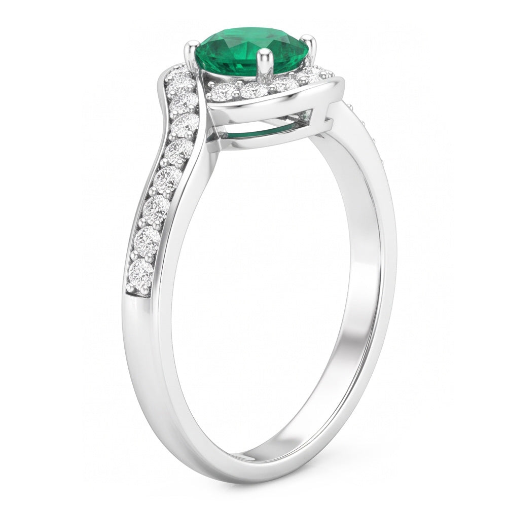Round Cut 2.26 Carats Colombian Green Emerald & Natural Earth Mined Diamonds Engagement Ring