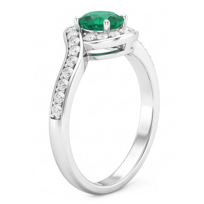 Round Cut 2.26 Carats Colombian Green Emerald & Natural Earth Mined Diamonds Engagement Ring