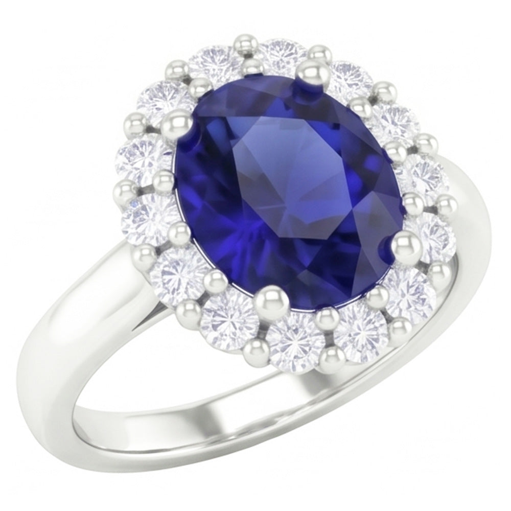 Round Cut 2.50 Ct Sri Lankan Sapphire And Natural Earth Mined Diamonds Ring White Gold 14K