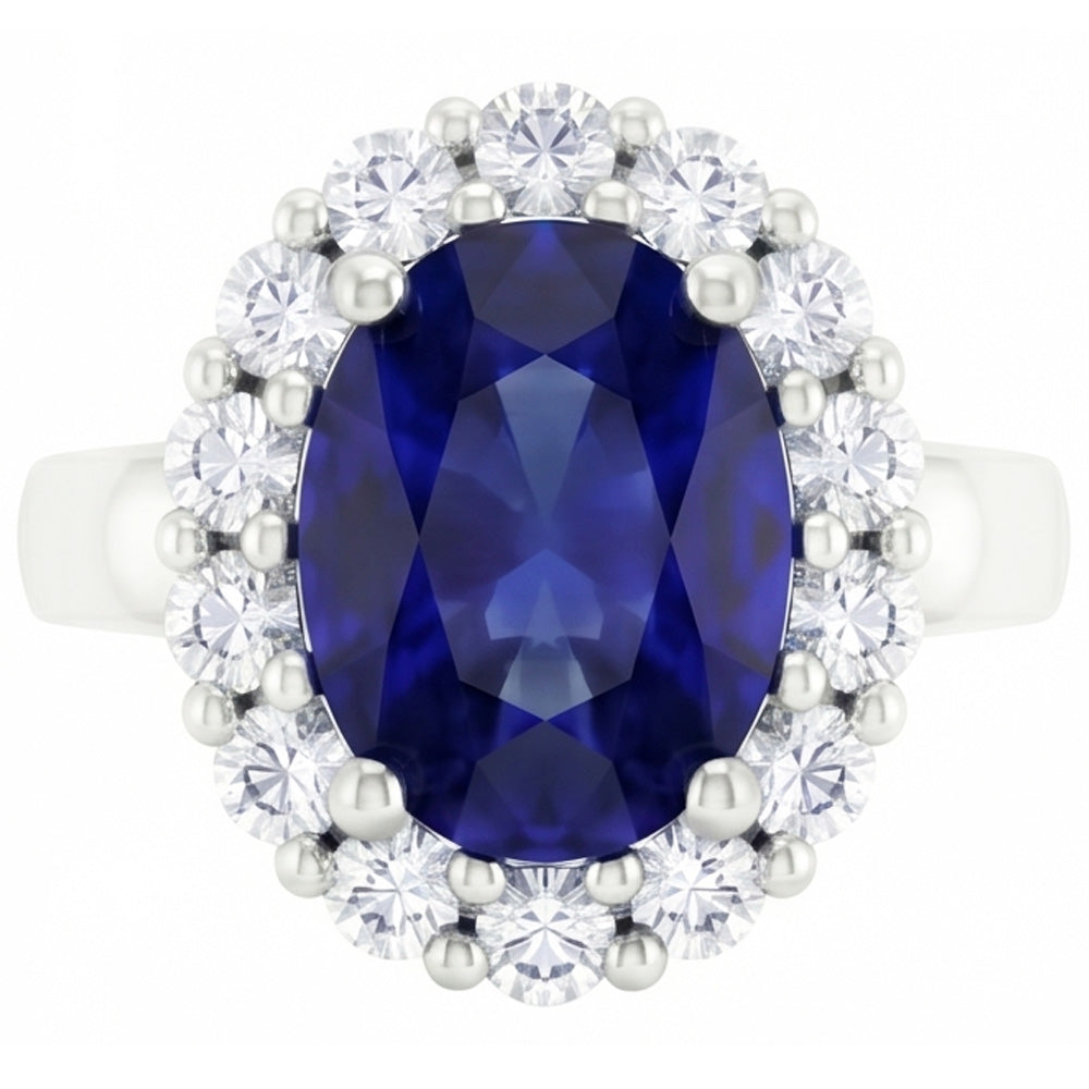 Round Cut 2.50 Ct Sri Lankan Sapphire And Natural Earth Mined Diamonds Ring White Gold 14K
