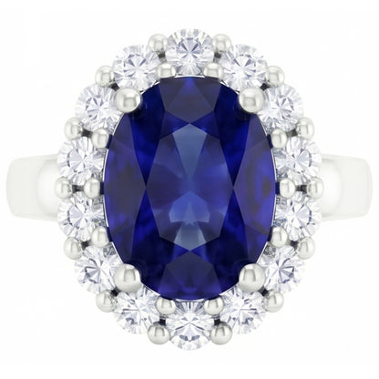 Round Cut 2.50 Ct Sri Lankan Sapphire And Natural Earth Mined Diamonds Ring White Gold 14K